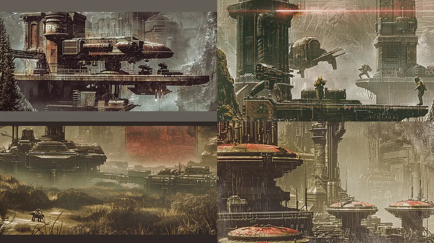 Dusky Sci-Fi Dreamscape: A Homage to Futuristic Nostalgia - Midjourney sref style