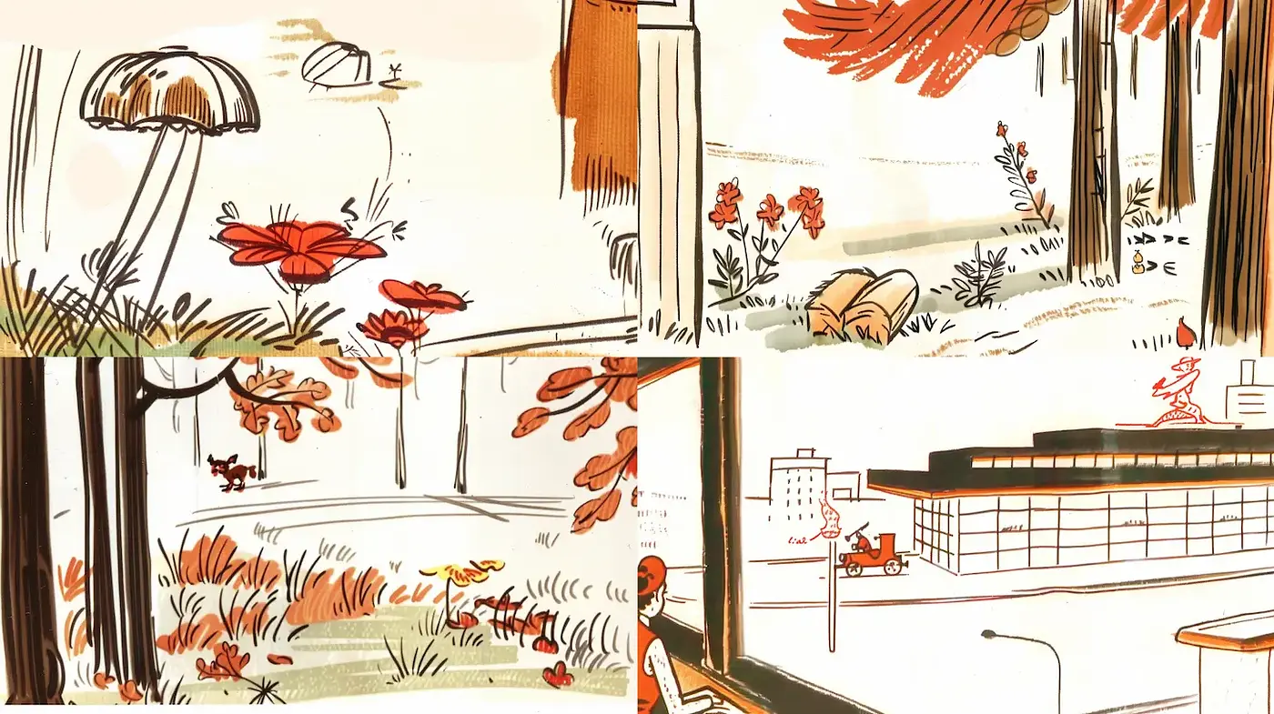 Whimsical Retro Illustrations with Warm Earthy Tones - Midjourney sref style