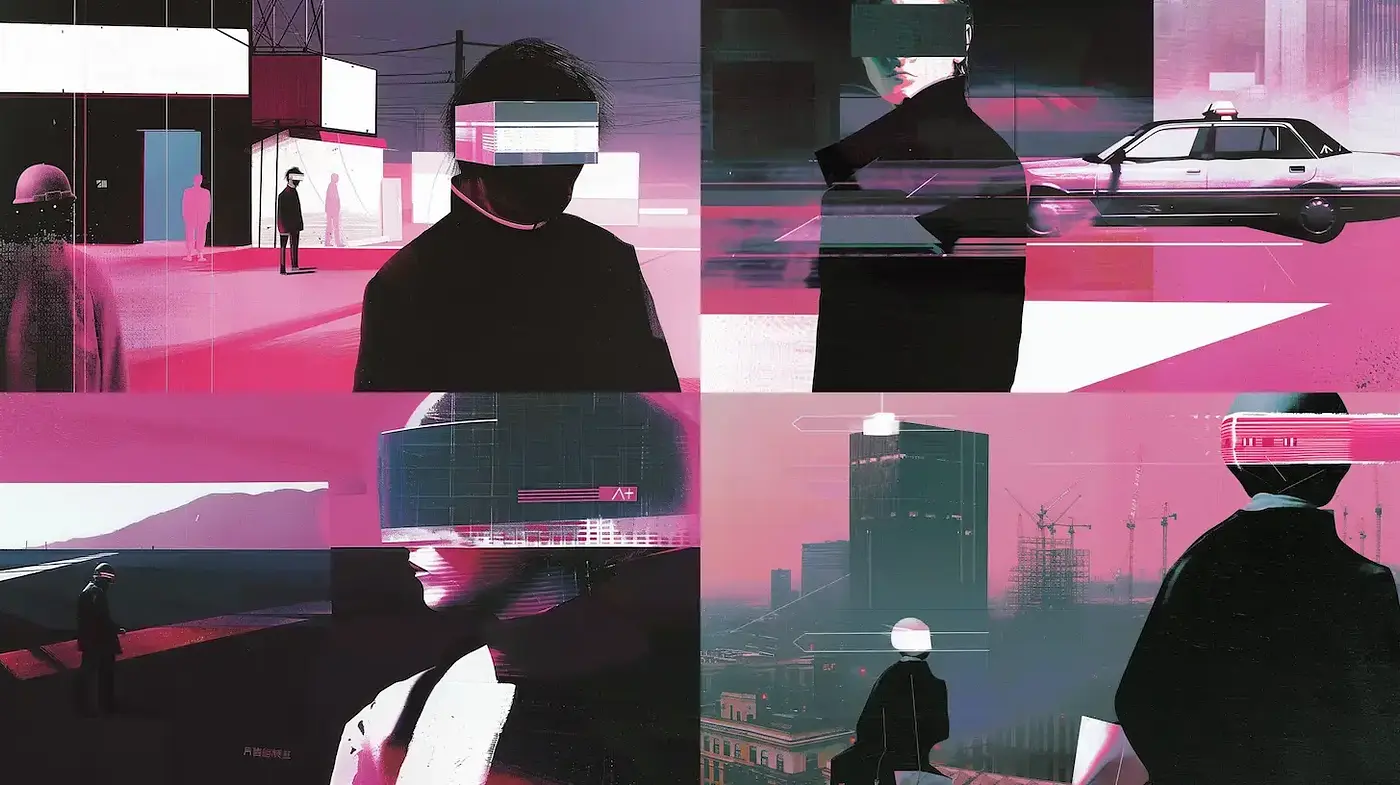 Futuristic Abstract Communal Vibe with a Cyberpunk Aesthetic - Midjourney sref style