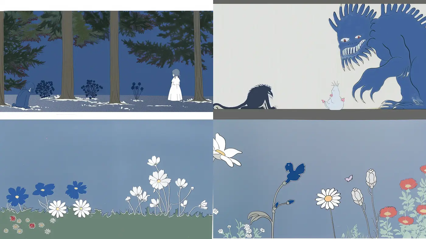 Ethereal Silhouettes and Stylized Nature in Calm Tones - Midjourney sref style