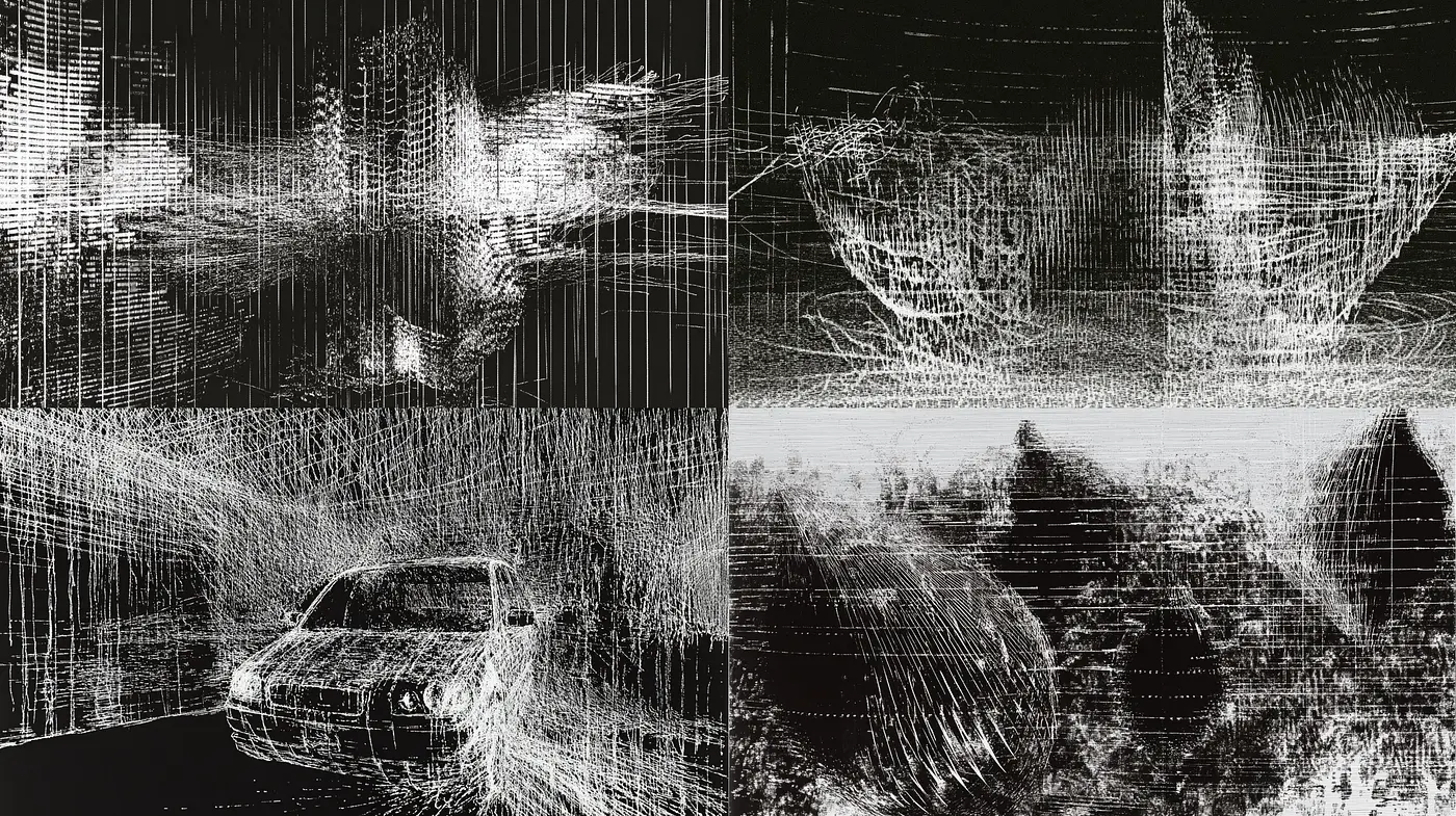 Abstract Linear Monochromatic Etchings - Midjourney sref style
