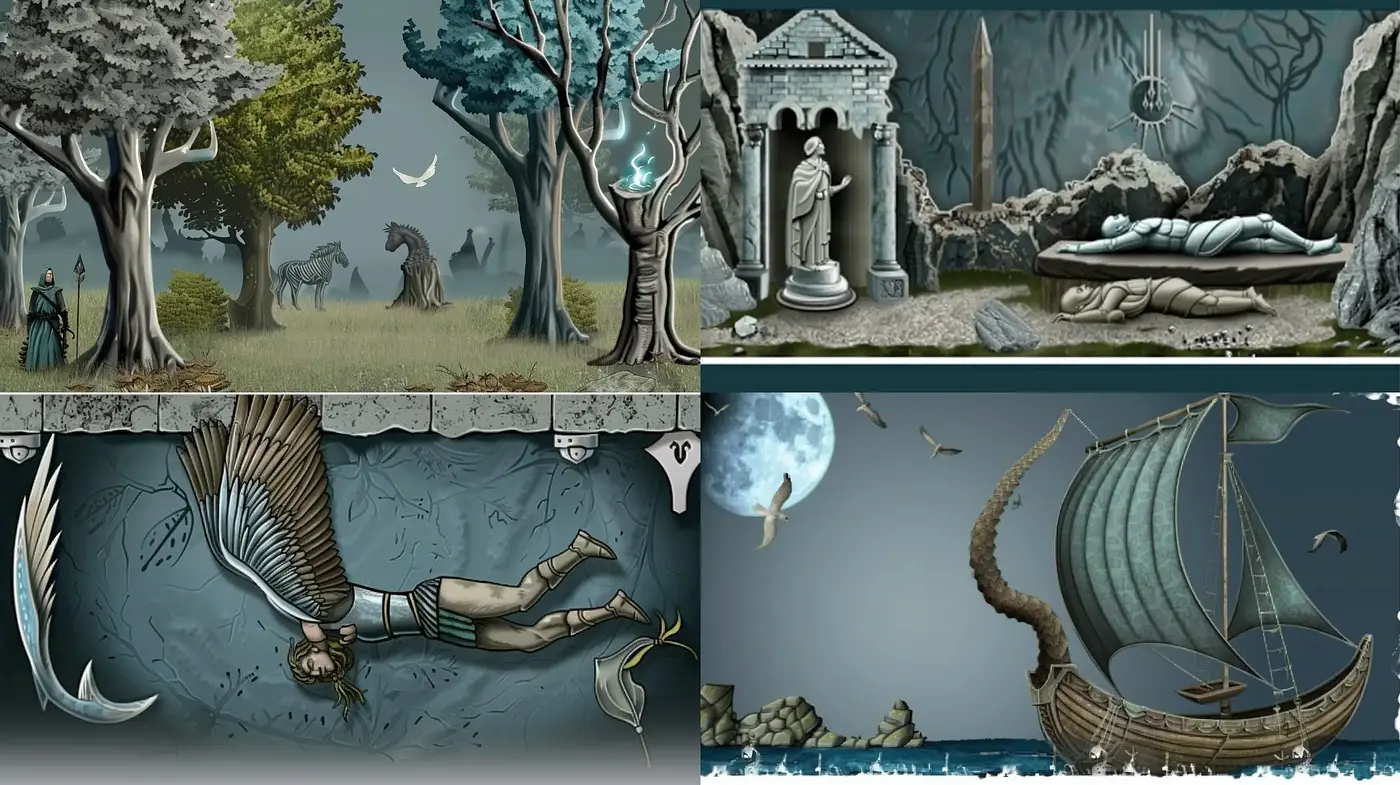 Mystical Nocturnal Odyssey: A Dream-like Exploration of Moonlit Tableaus - Midjourney sref style