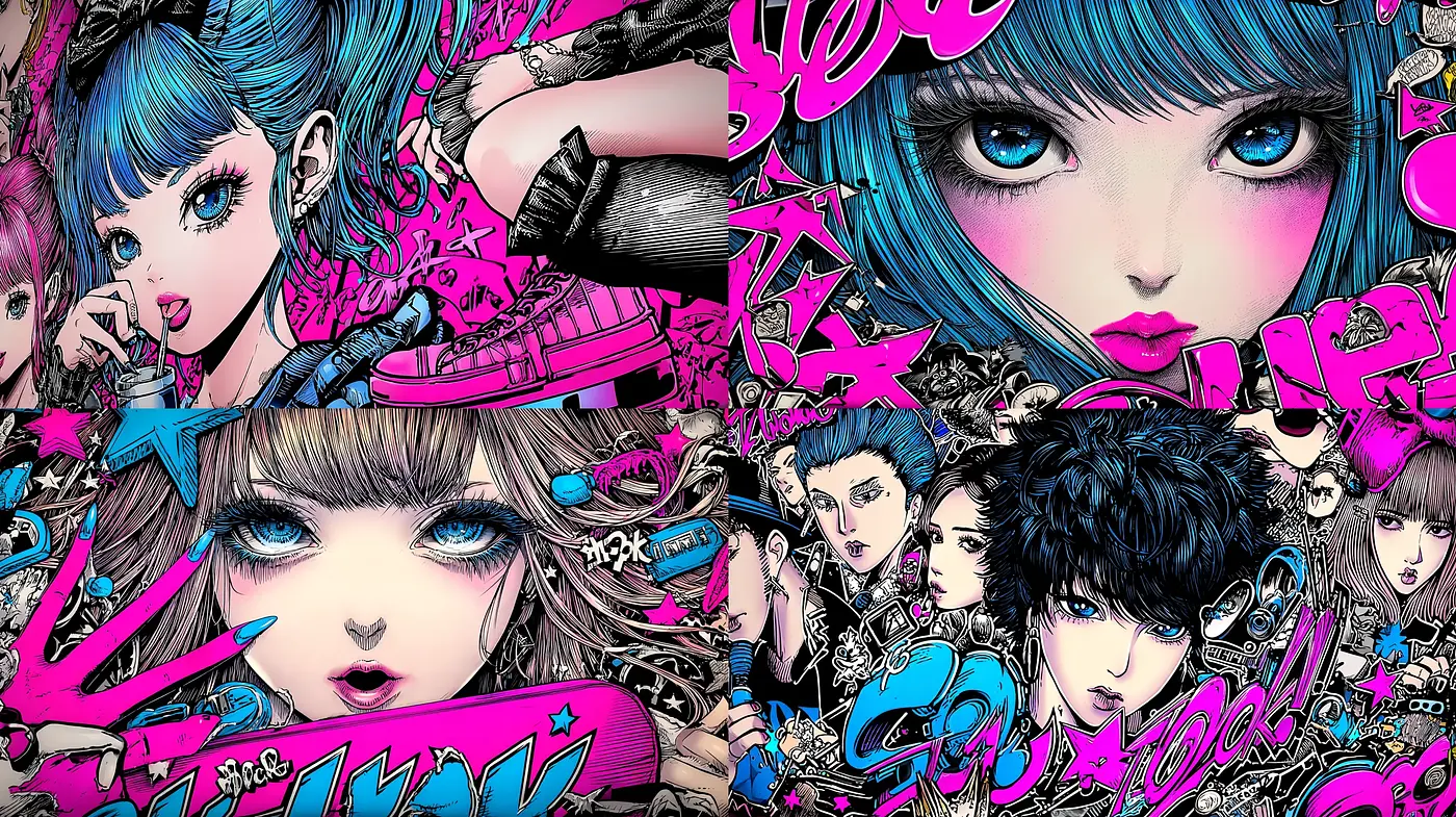 Vibrant Manga-Inspired Artwork with Bold Graphic Elements - Midjourney sref style