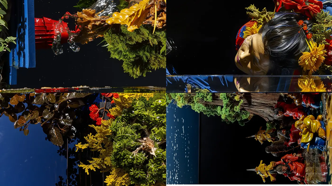 Surreal Botanical Reflections with Vibrant Tones and Textures - Midjourney sref style