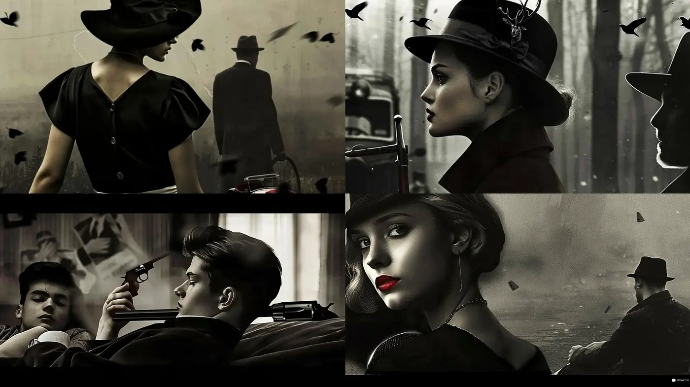 Noir Elegance with Cinematic Drama and Vintage Overtones - Midjourney sref style