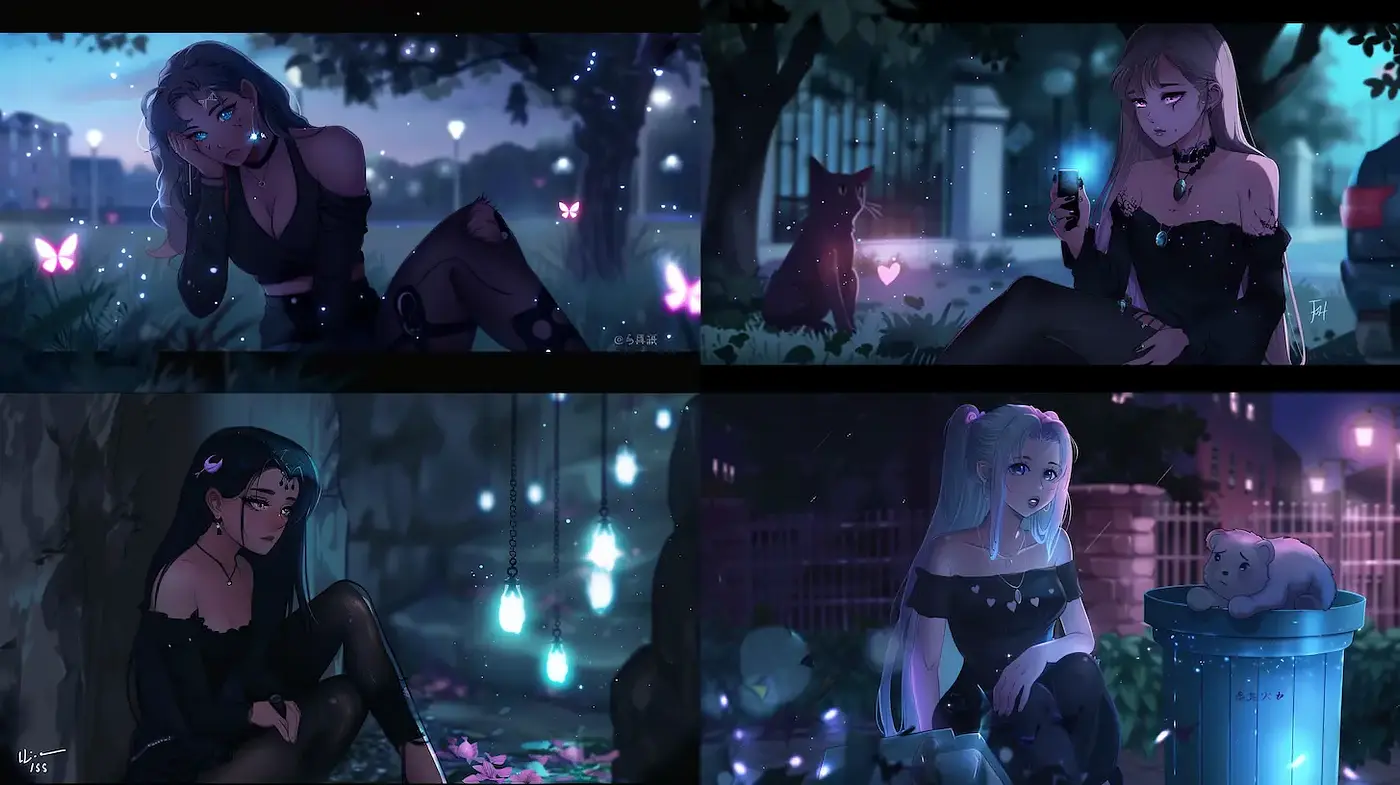 Enchanting Evening Aesthetics with a Blend of Anime and Fantasy Elements - Midjourney sref style