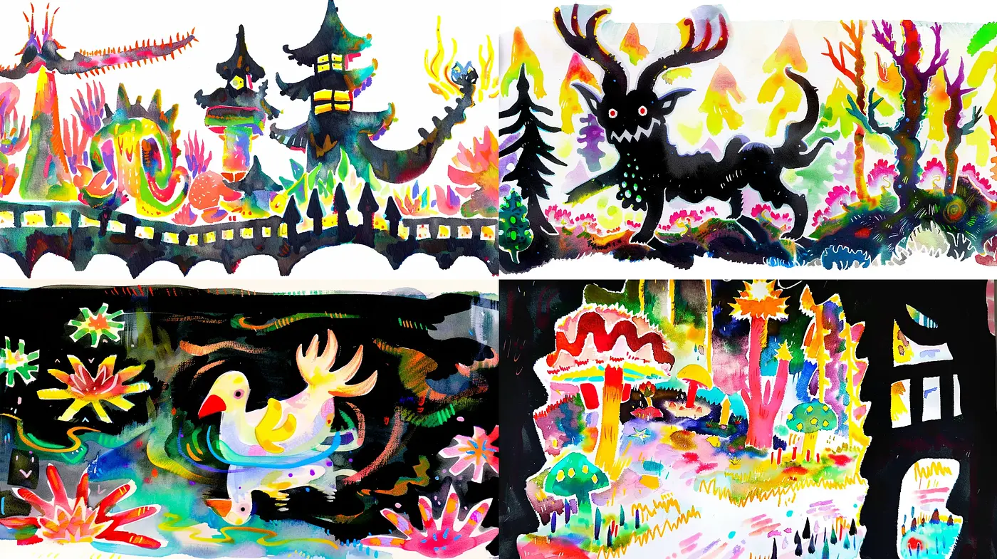 Whimsical Chromatic Symphony in a Surrealistic Dreamscape - Midjourney sref style