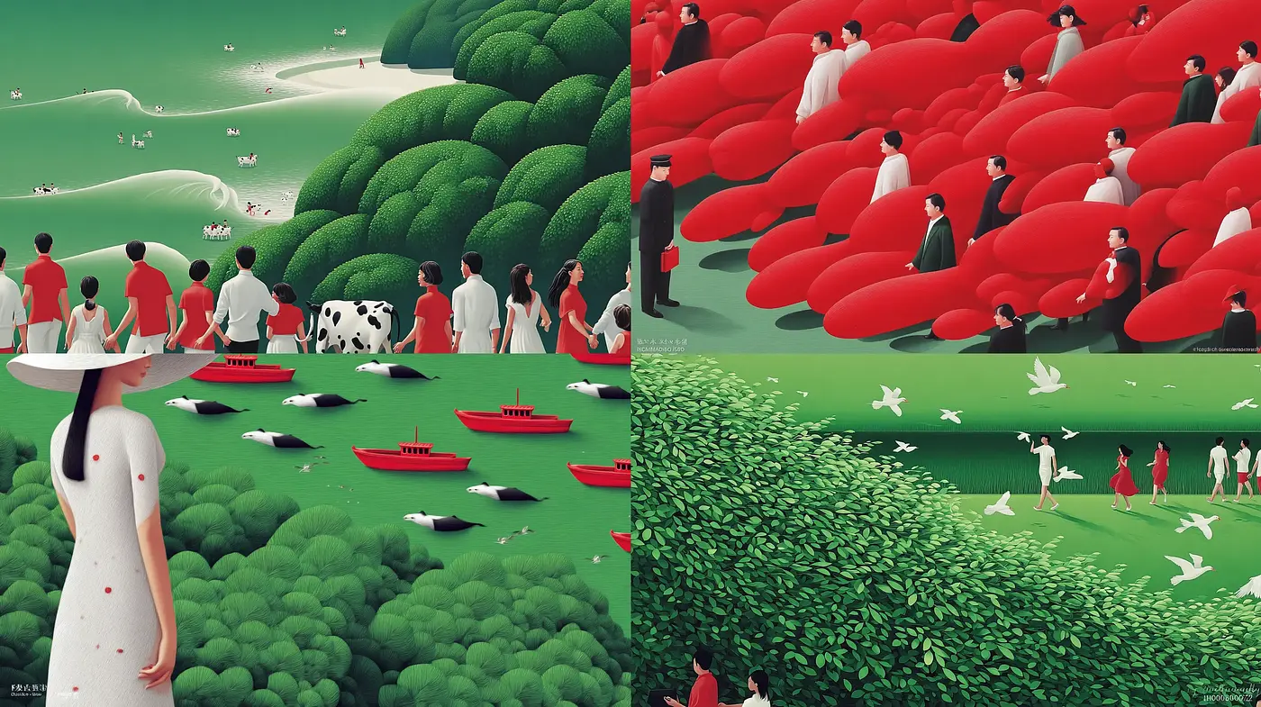 Surreal landscape with vibrant colors and abstract forms - Midjourney sref style