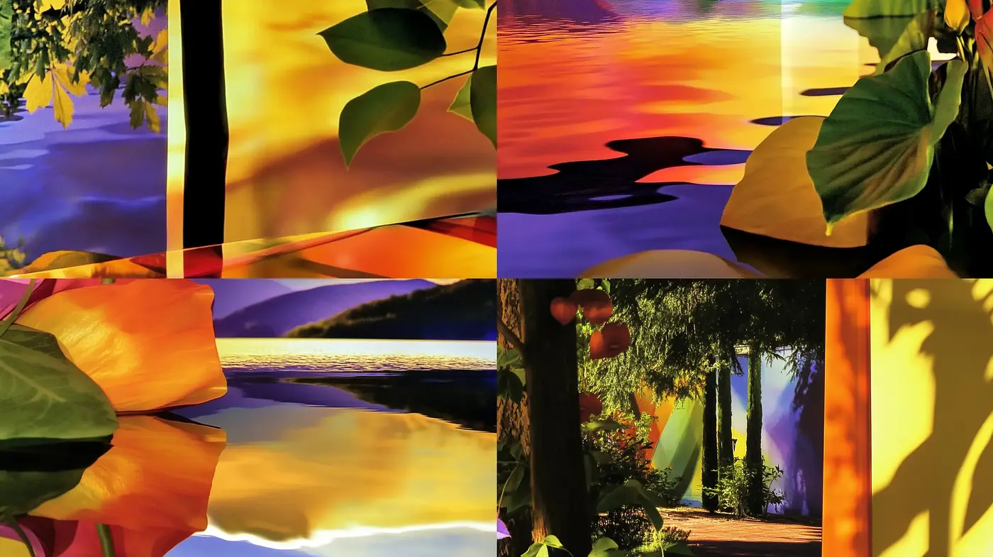 Luminous Twilight Vistas: A Melange of Warm Hues and Reflective Textures - Midjourney sref style