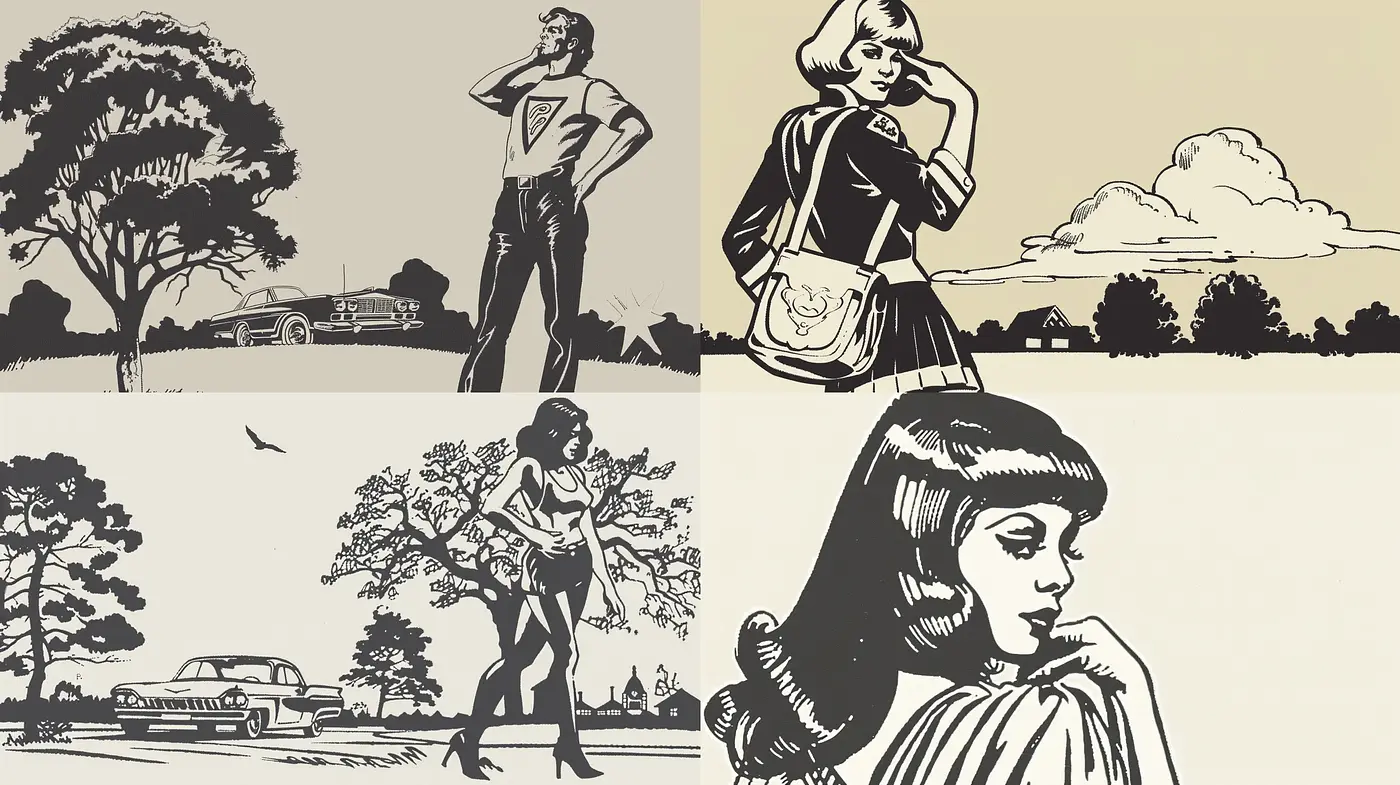 Retro Ink Wash Illustrative Style with Monochromatic Elegance - Midjourney sref style