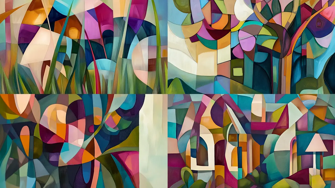 Harmonious Confluence of Cubist Textures and Modernist Hues - Midjourney sref style
