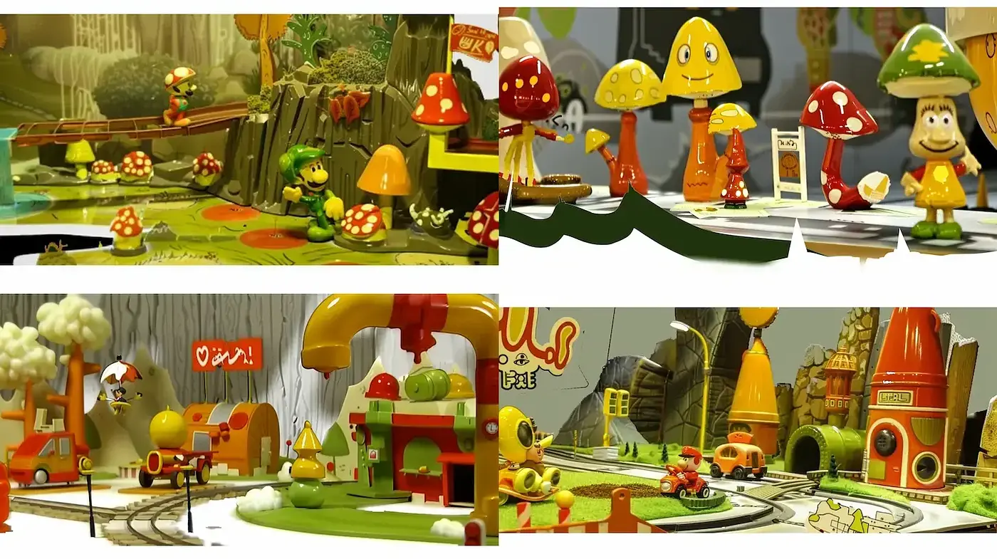Colorful and Whimsical Playful Environments with a Vintage Touch - Midjourney sref style