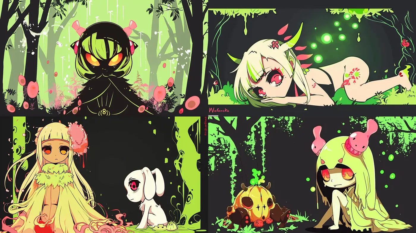 Enchanted Forest Whimsy: A Consistent Anime-Inspired Tableau - Midjourney sref style