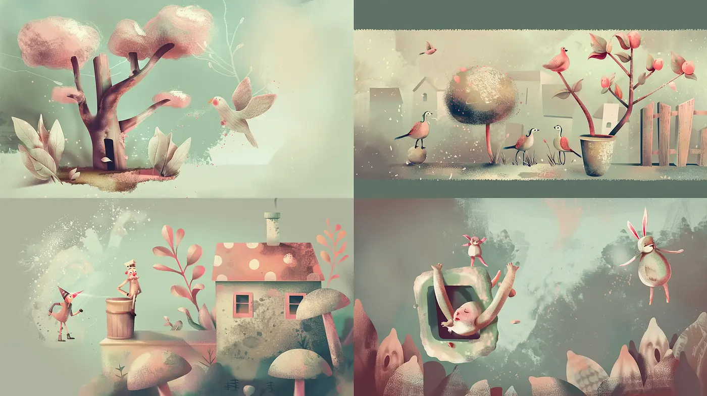 Serene Pastel Dreamscape with Whimsical Flora - Midjourney sref style