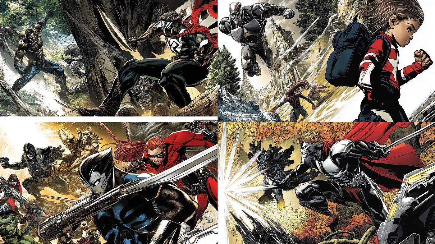 Dynamic Comic Book Heroism in Lush Environments - Midjourney sref style