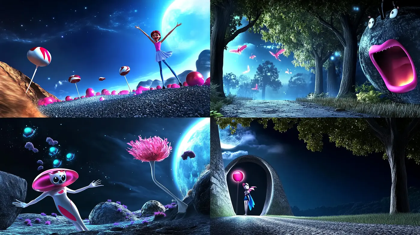 Whimsical Nocturnal Dreamscape with Surreal Elements - Midjourney sref style