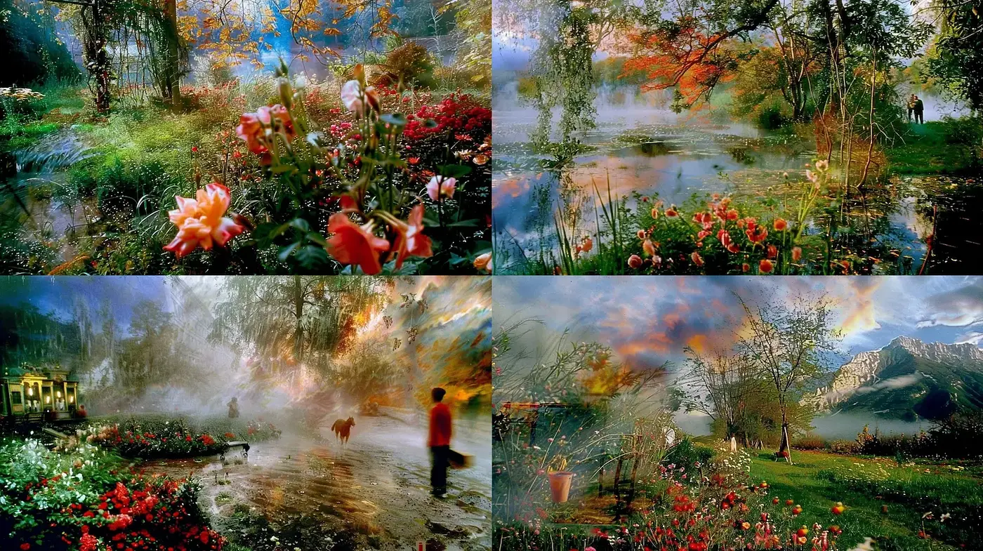 Ethereal Landscapes with Vibrant Flora and Dreamlike Atmosphere - Midjourney sref style