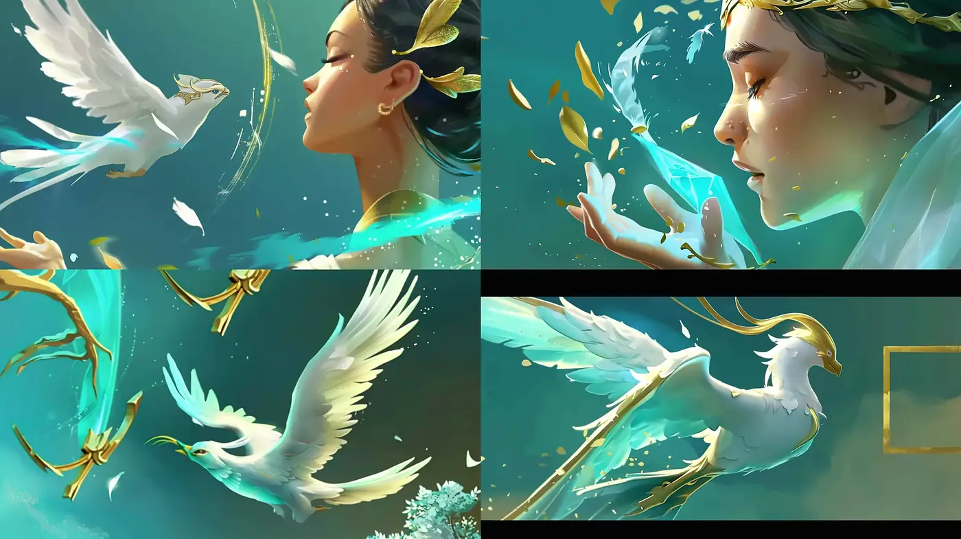 Ethereal Light: A Symphony of Aquamarine Hues and Golden Accents - Midjourney sref style