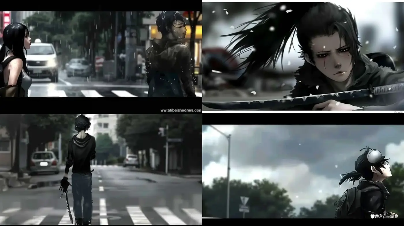 Sombre Neo-Noir Anime Fusion with Rain-Drenched Atmosphere - Midjourney sref style
