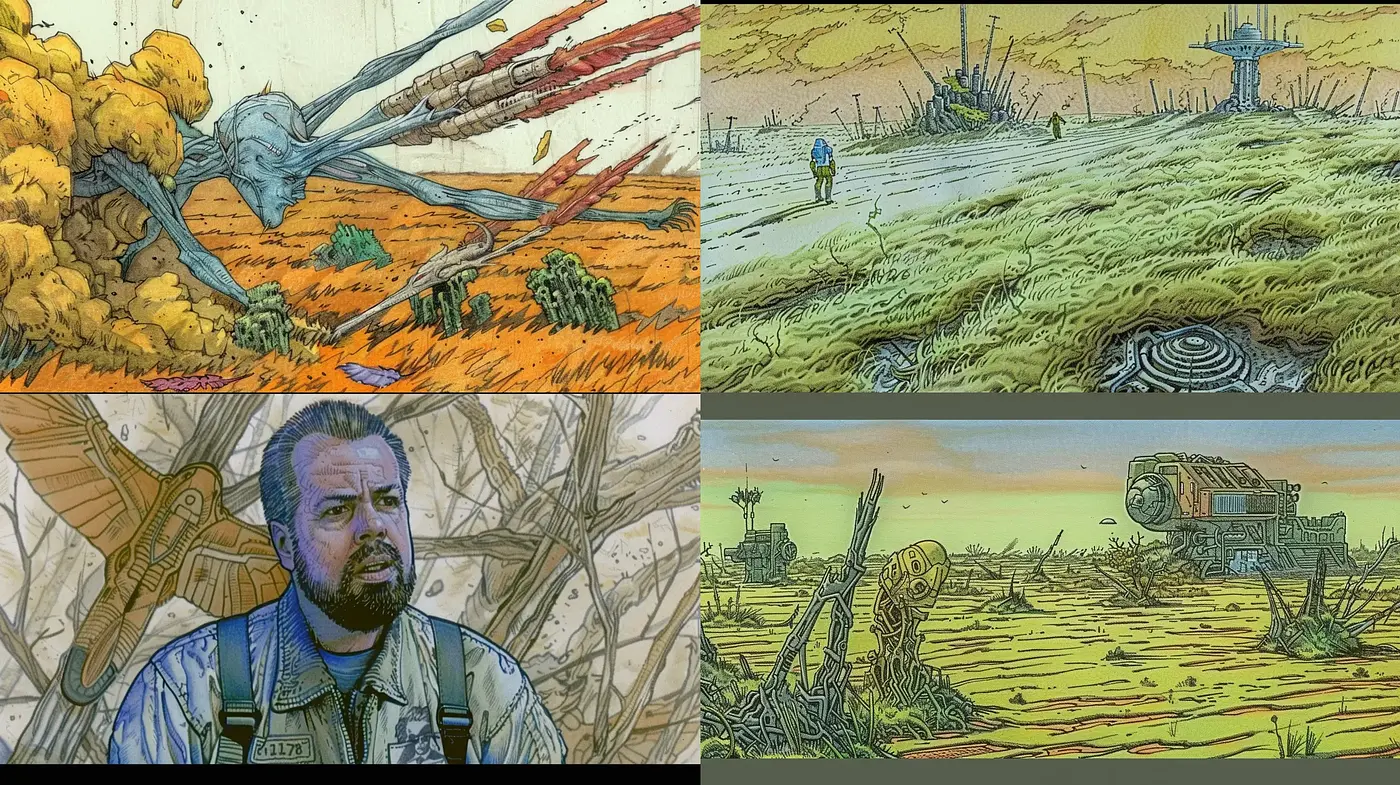 Graphic Novel Visions of a Dystopian Landscape - Midjourney sref style