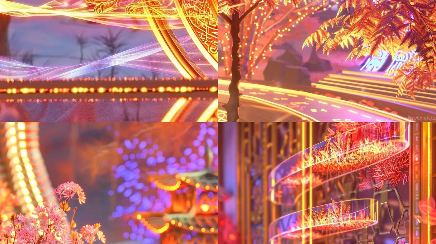 Luminous Twilight: A Dreamlike Fusion of Digital Neon and Natural Grace - Midjourney sref style