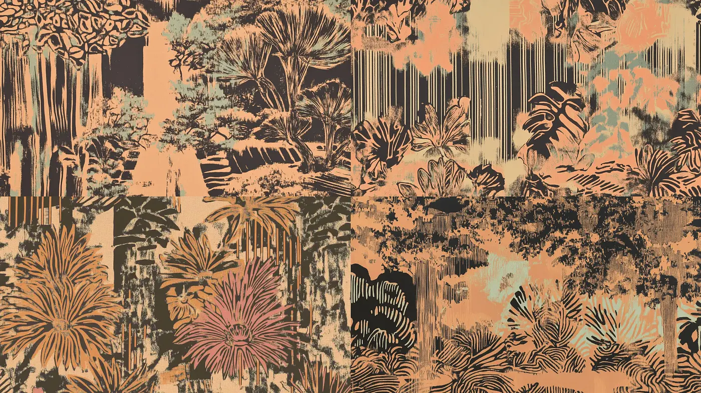 Abstract Botanical Tapestry in Warm Sepia Tones - Midjourney sref style