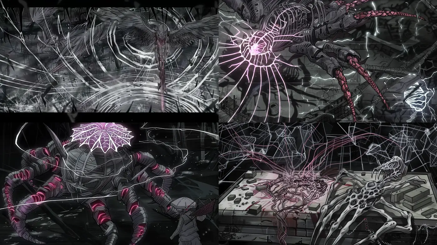 Futuristic Cybernetic Chaos: Stylized Digital Art Fusion - Midjourney sref style