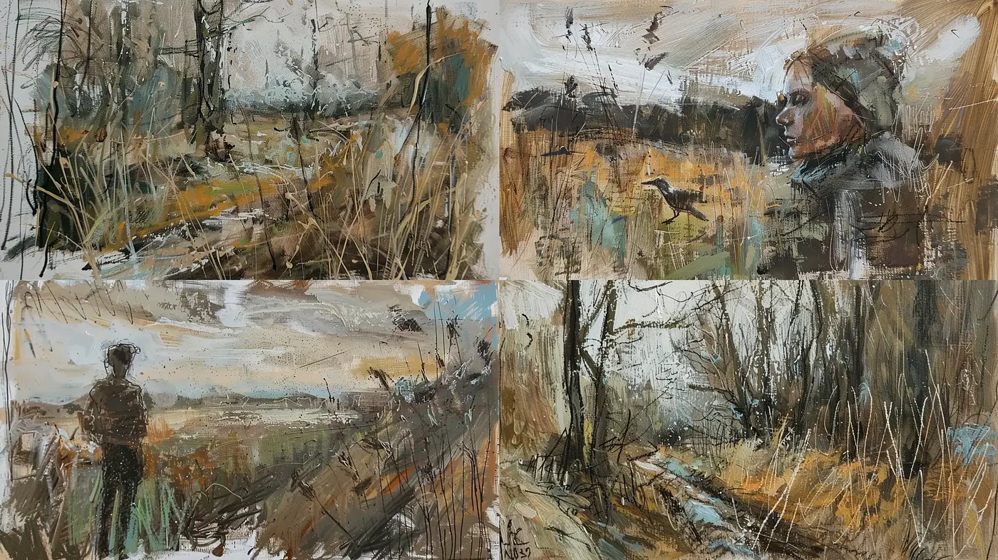 Rustic Brushstroke Harmony in Earthy Tones - Midjourney sref style