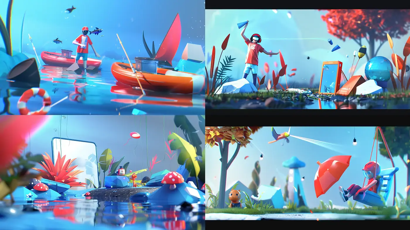 Vibrant Whimsy: A Serene Journey in Stylized Digital Landscapes - Midjourney sref style