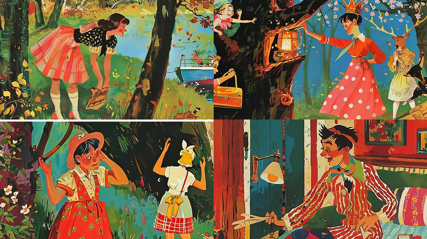 Enchanted Storybook Illustration with Vintage Undertones - Midjourney sref style