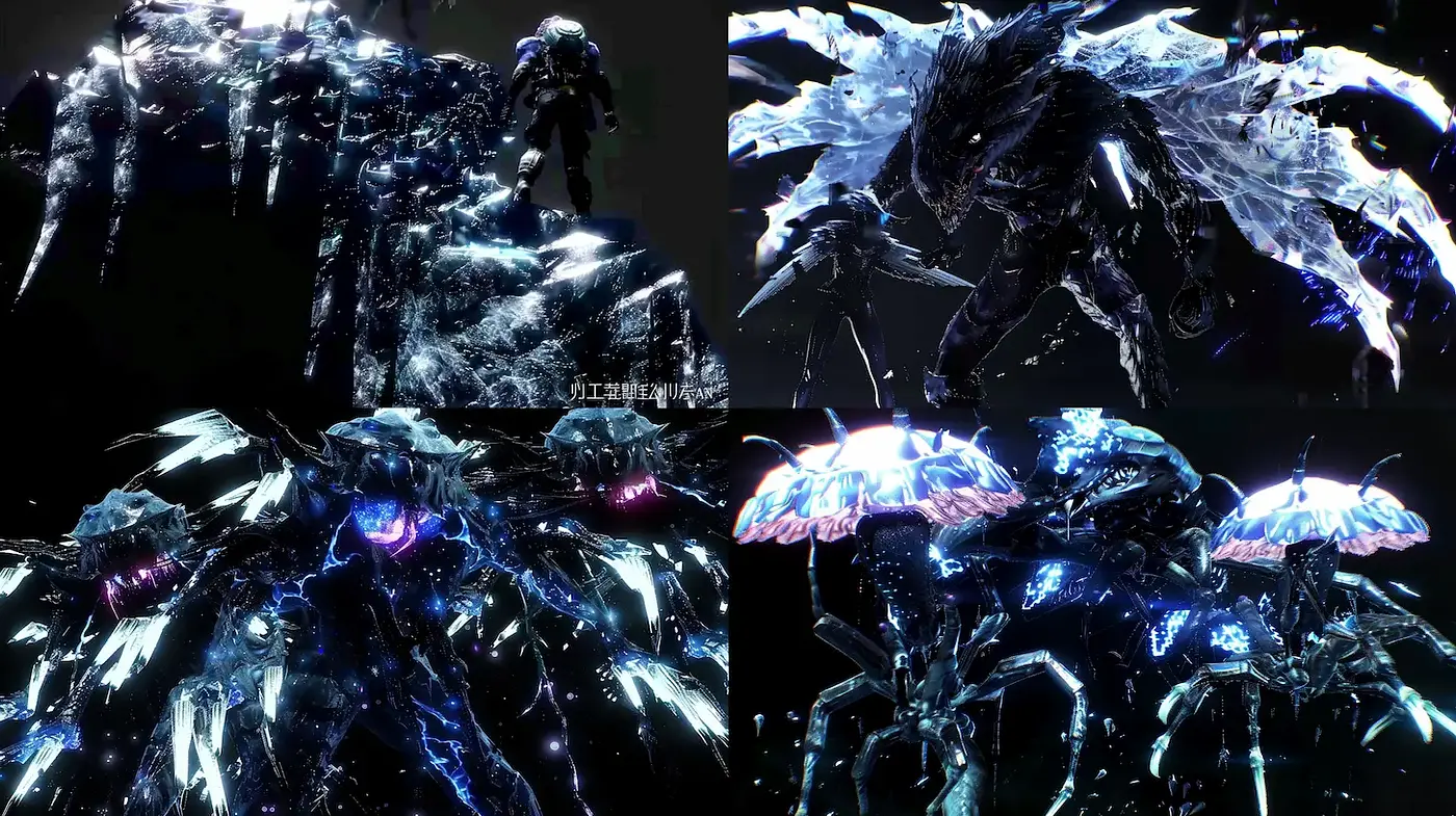 Dark and ethereal sci-fi fantasy combining intricate textures and dynamic lighting - Midjourney sref style