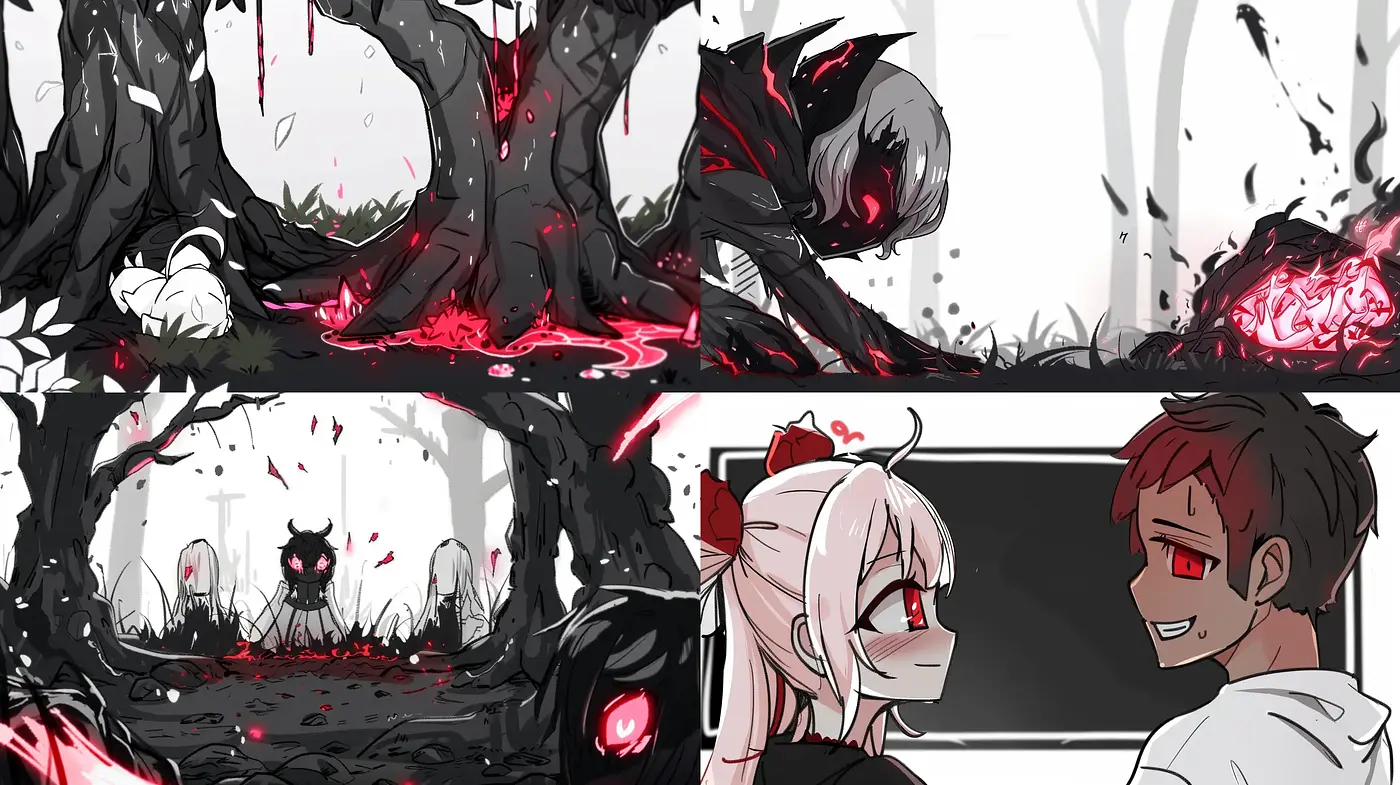 Monochrome Manga with Crimson Highlights - Midjourney sref style