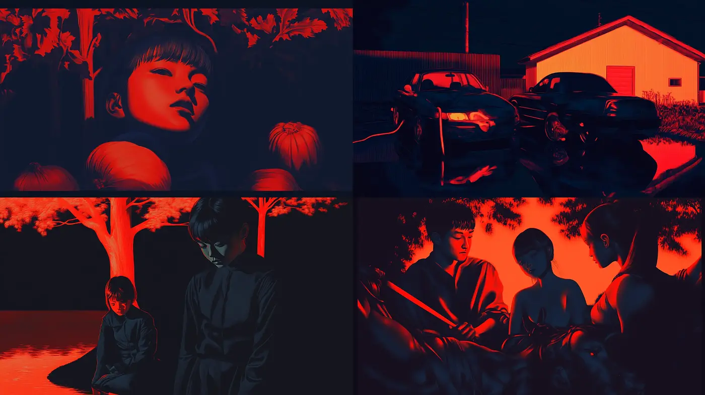 Nocturnal Hues: A Monochromatic Exploration in Scarlet - Midjourney sref style