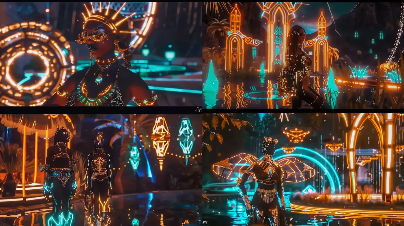 Futuristic Neon Fantasy with Ethereal Elements - Midjourney sref style
