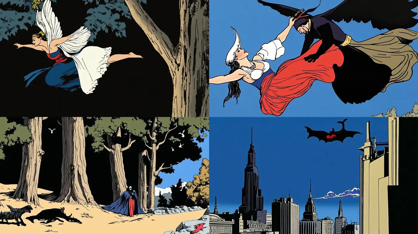 Dynamic Comic-Inspired Visuals with a Vibrant, Heroic Flair - Midjourney sref style