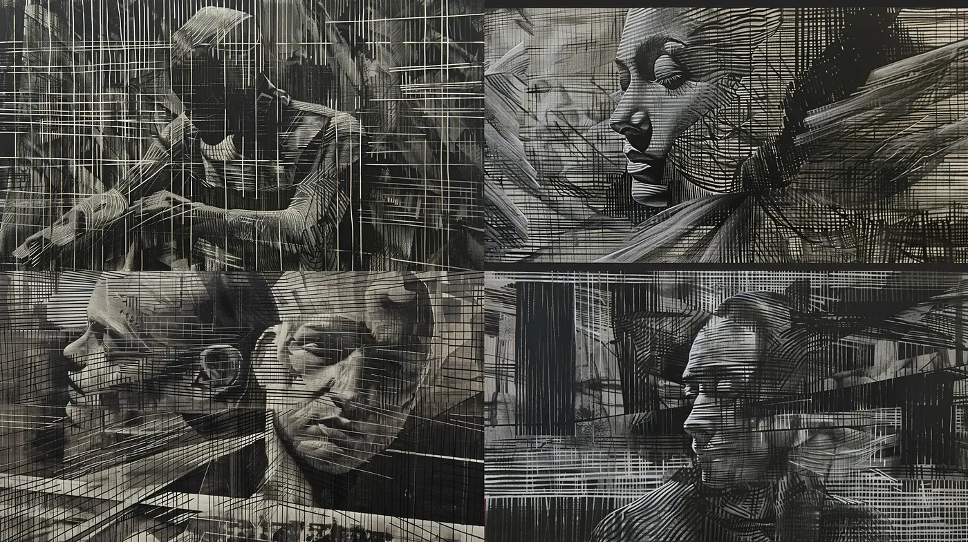 Monochromatic Etched Expressions in Stylized Portraiture - Midjourney sref style