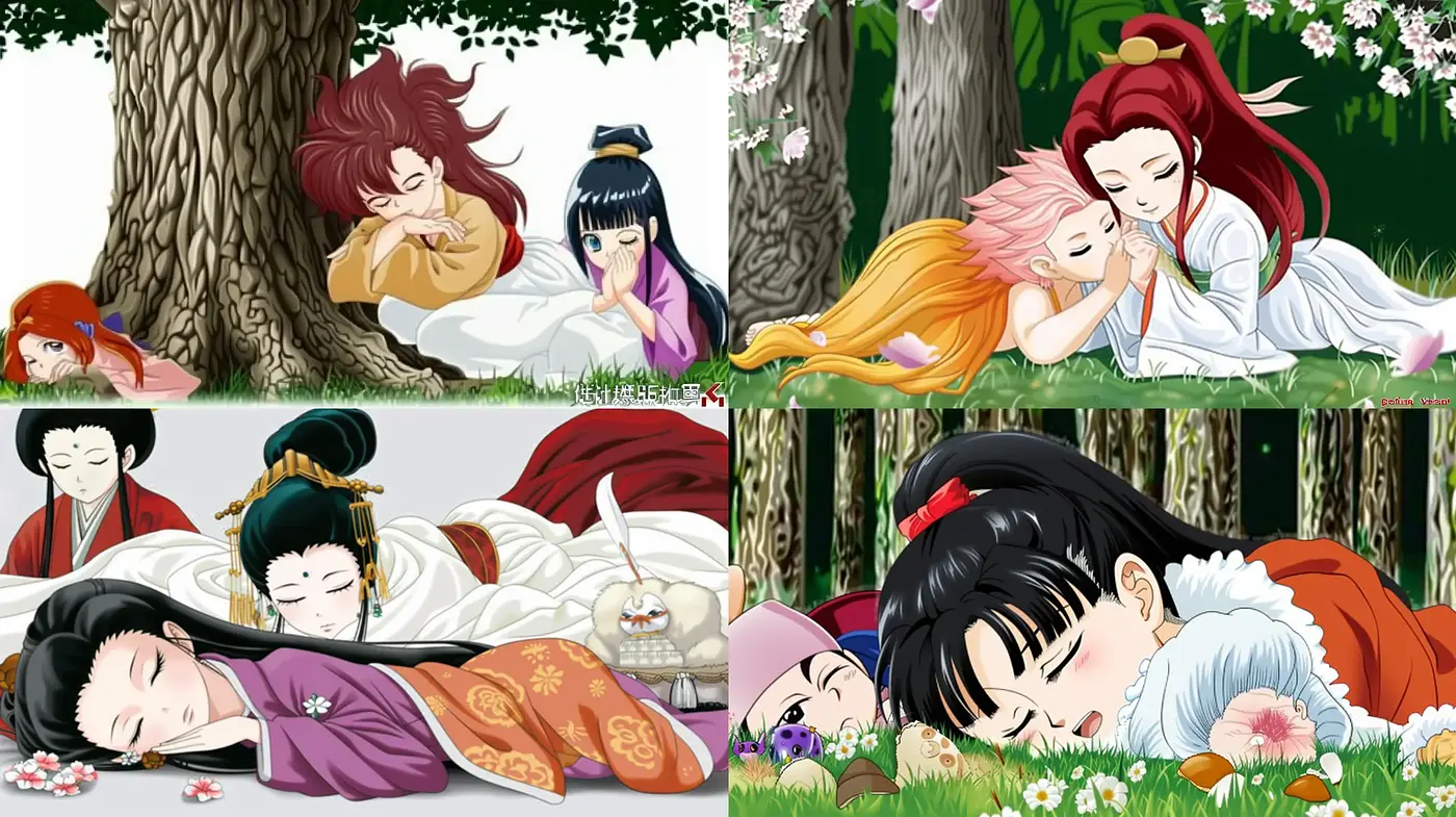 Tranquil Slumbers in a Blossoming Anime Dreamscape - Midjourney sref style