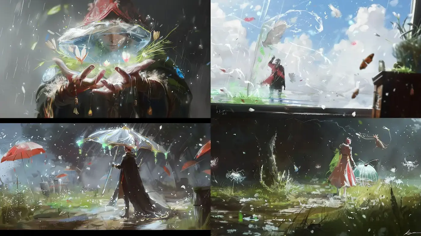 Mystical Artistry with a Nature-Infused Fantasy Aesthetic - Midjourney sref style