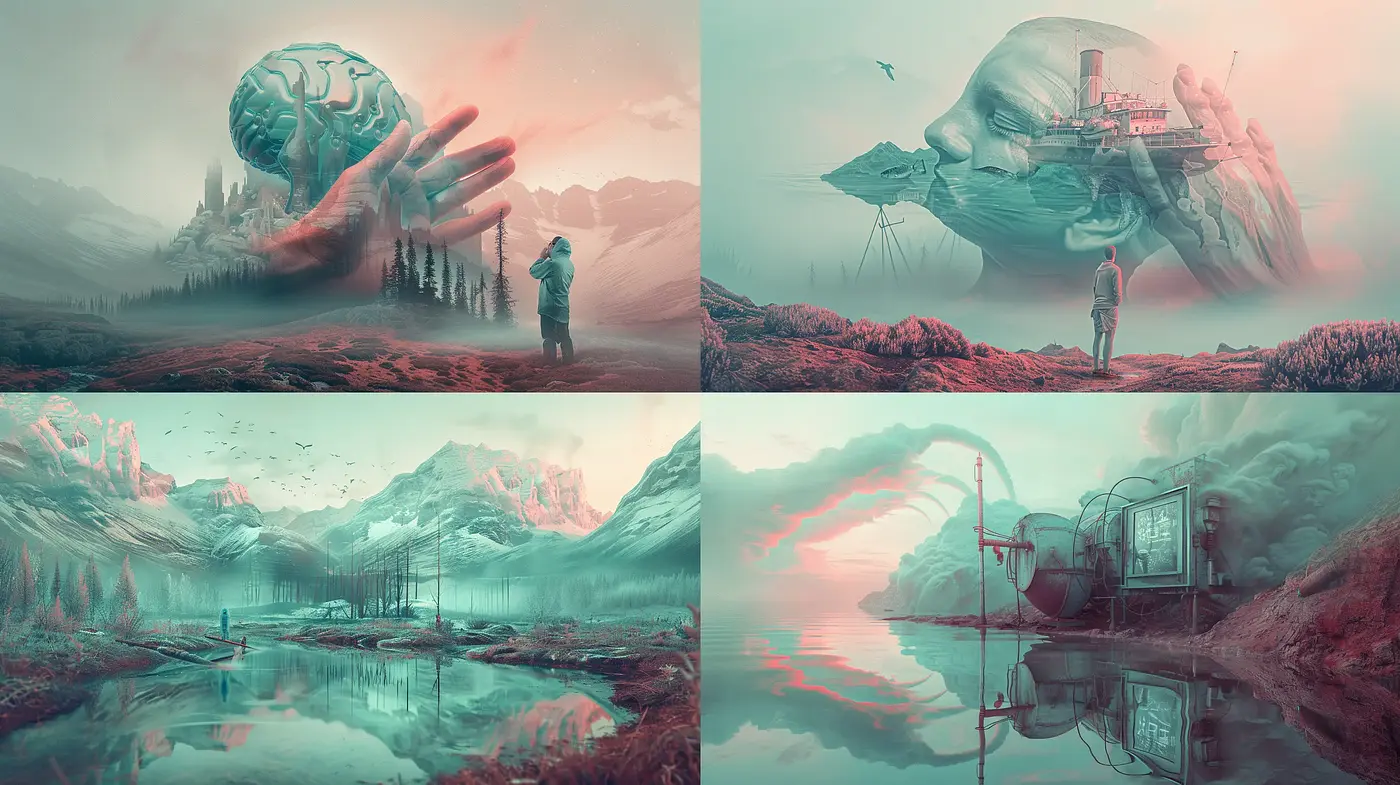 Surreal Dreamscapes with Ethereal Teal Overtones - Midjourney sref style