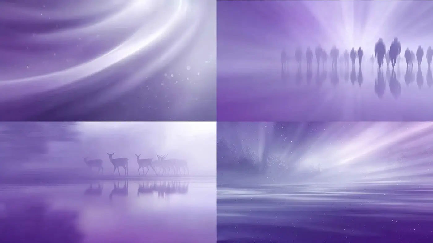 Ethereal Dreamscape with a Harmonious Blend of Purples and Mystical Elements - Midjourney sref style