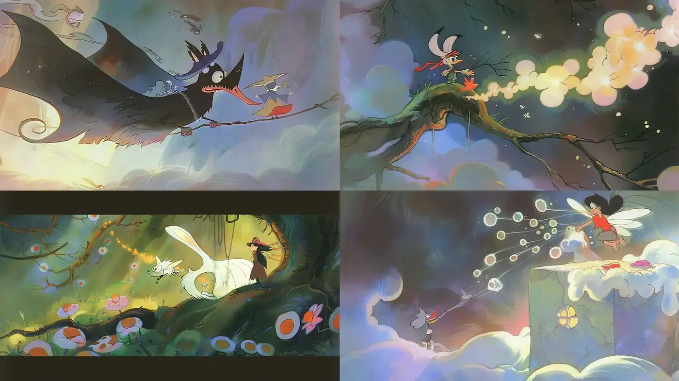 Whimsical and Enchanting Animated Fantasy with Lush Textures - Midjourney sref style