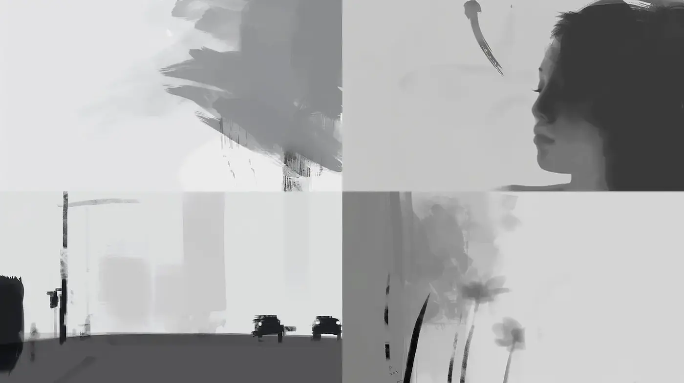 Exploration of Monochromatic Subtlety with Abstract Elements - Midjourney sref style