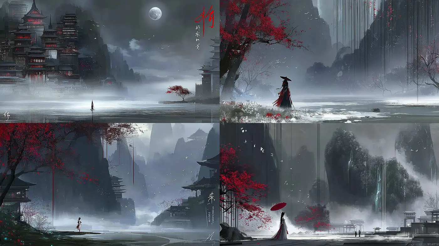 Serene Fantastical Landscape Inspired by East Asian Aesthetics - Midjourney sref style