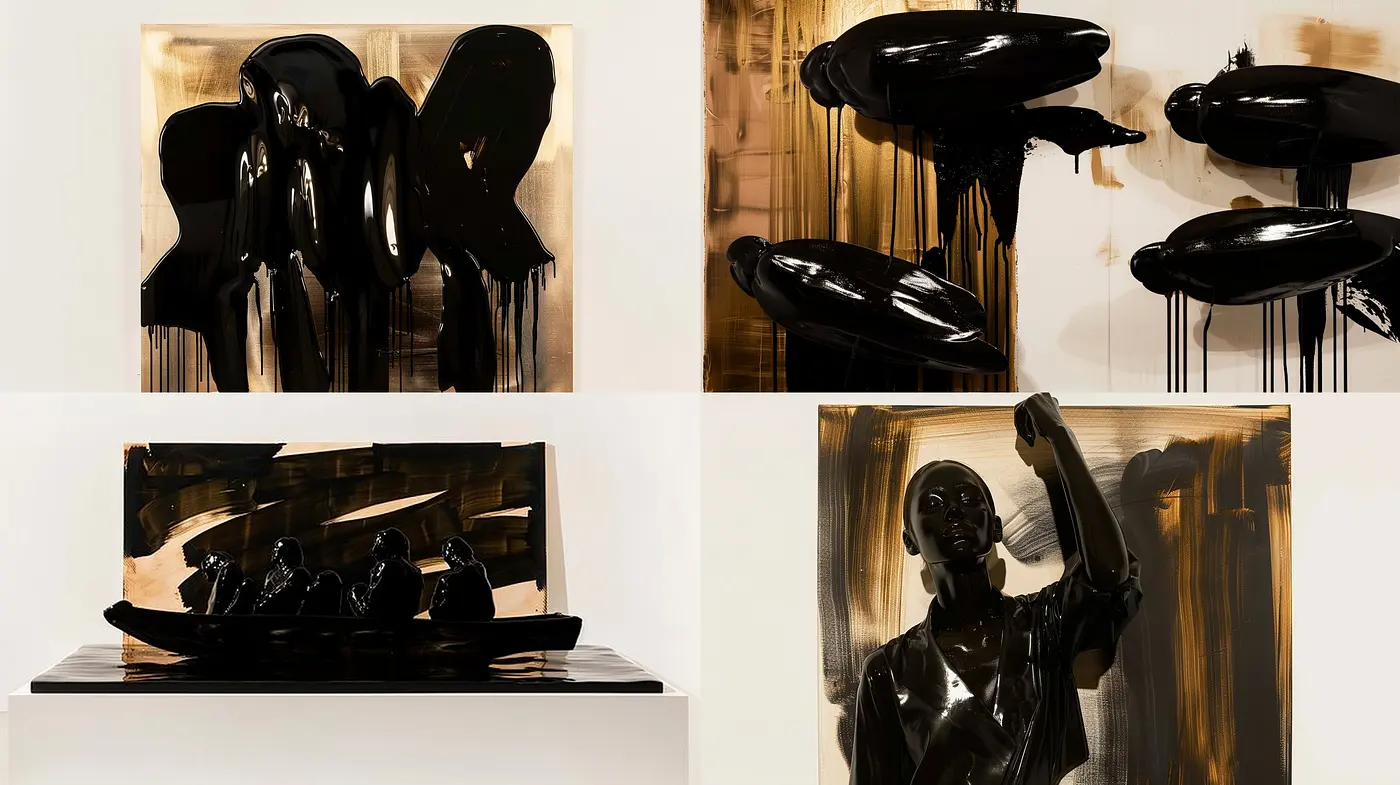 Resonant Gloss and Shimmer - A Stylistic Synchrony of Monochromatic Sheen and Abstract Textures - Midjourney sref style
