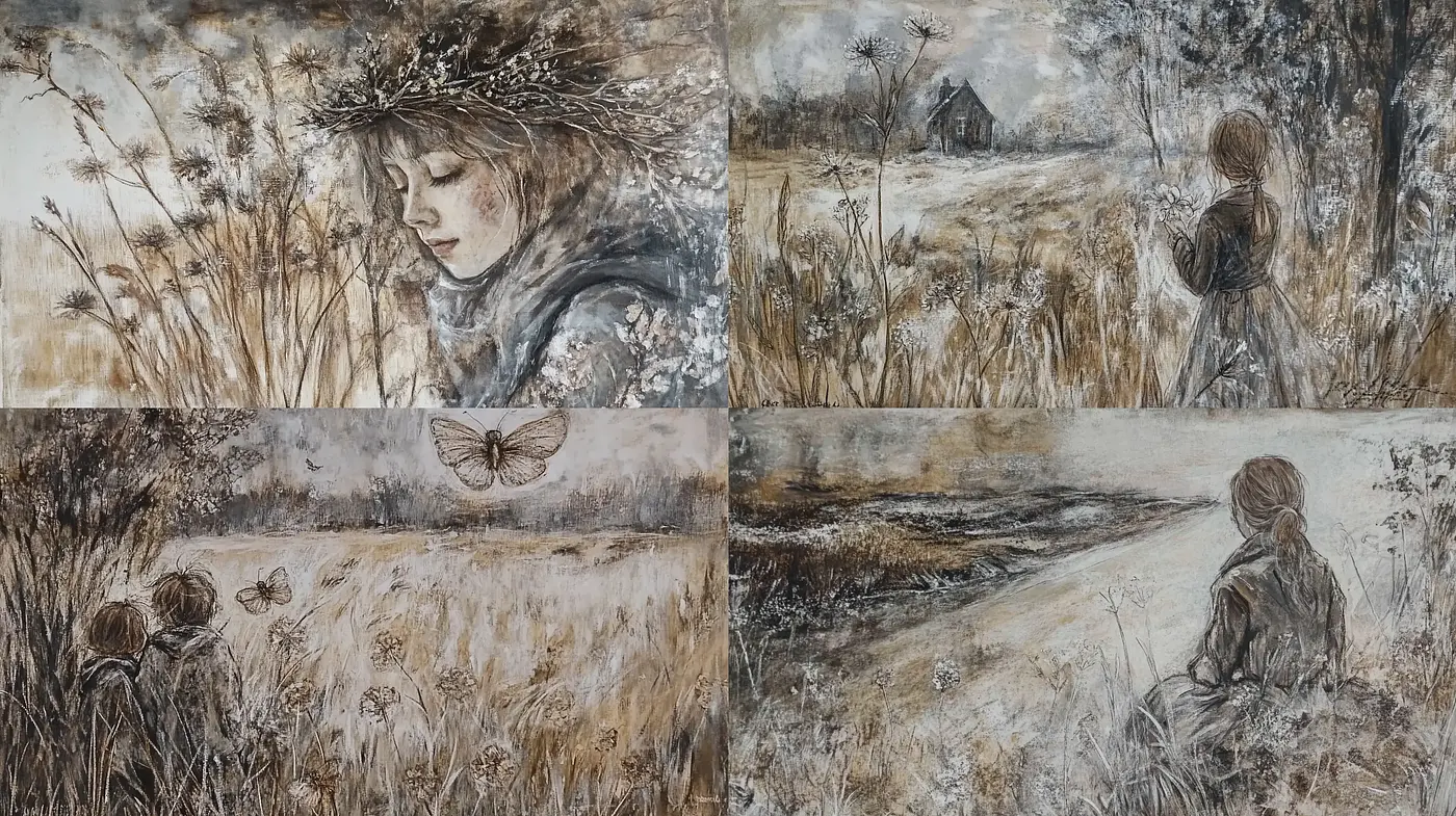 Whispers of the Rural Dreamland: An Ethereal Sepia-Toned Journey - Midjourney sref style