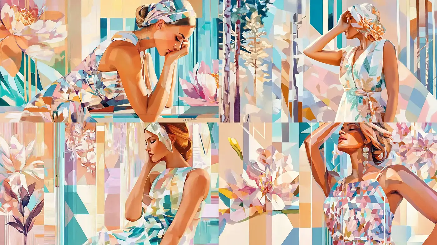 Sunlit Geometric Elegance in Contemporary Pastel - Midjourney sref style