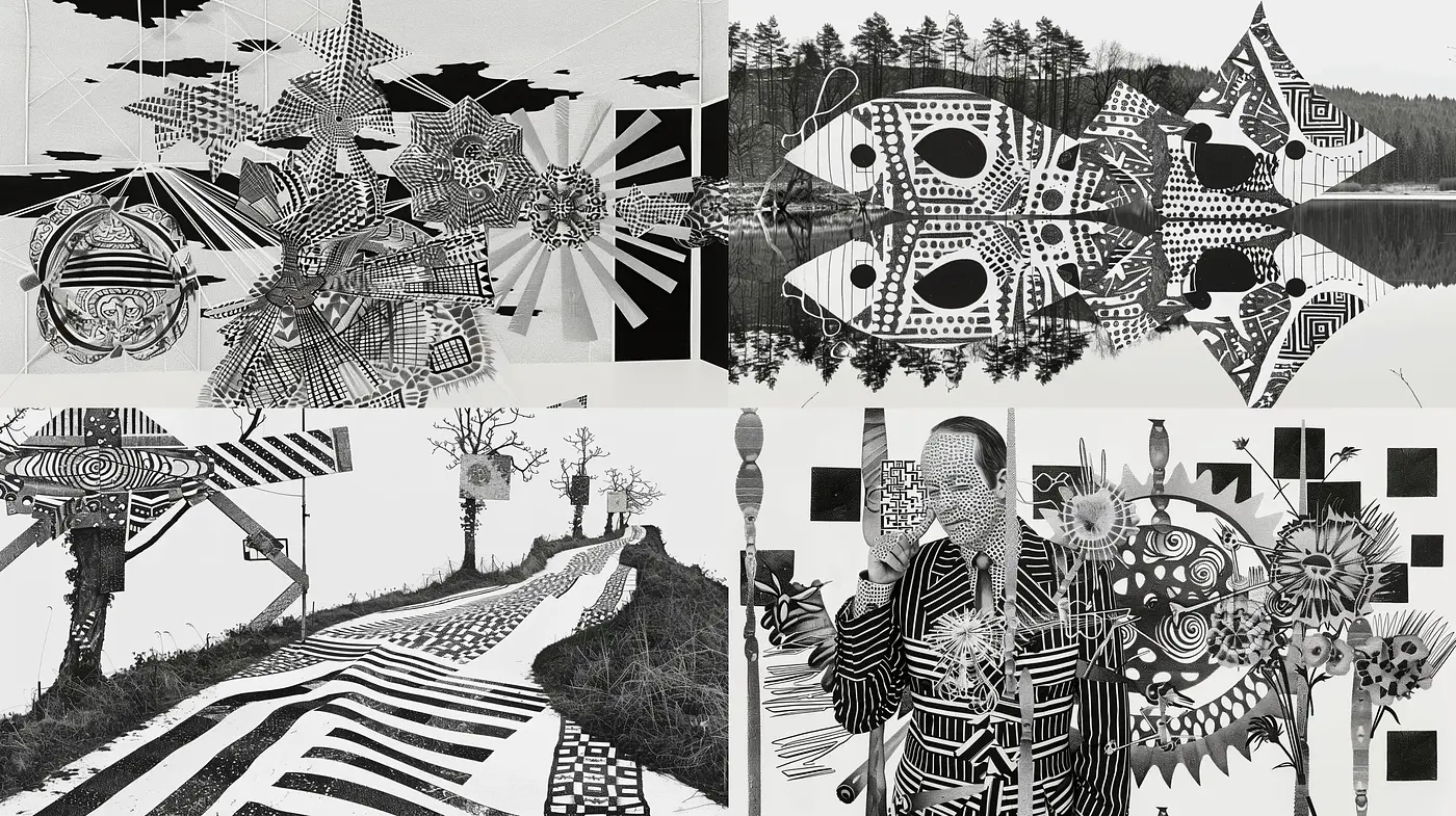 Geometrically Infused Black and White Dreamscape - Midjourney sref style
