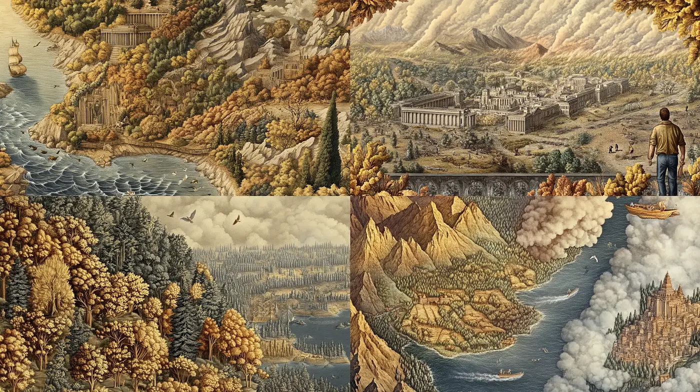 Autumnal Epoch Panoramas with a Romantic Era Touch - Midjourney sref style