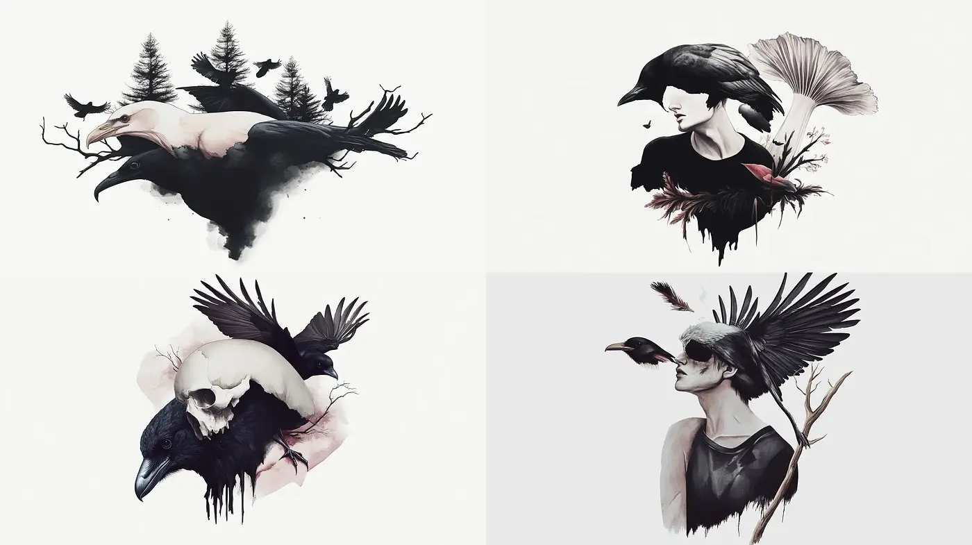 Ethereal Monochrome Avian Fusion - Midjourney sref style