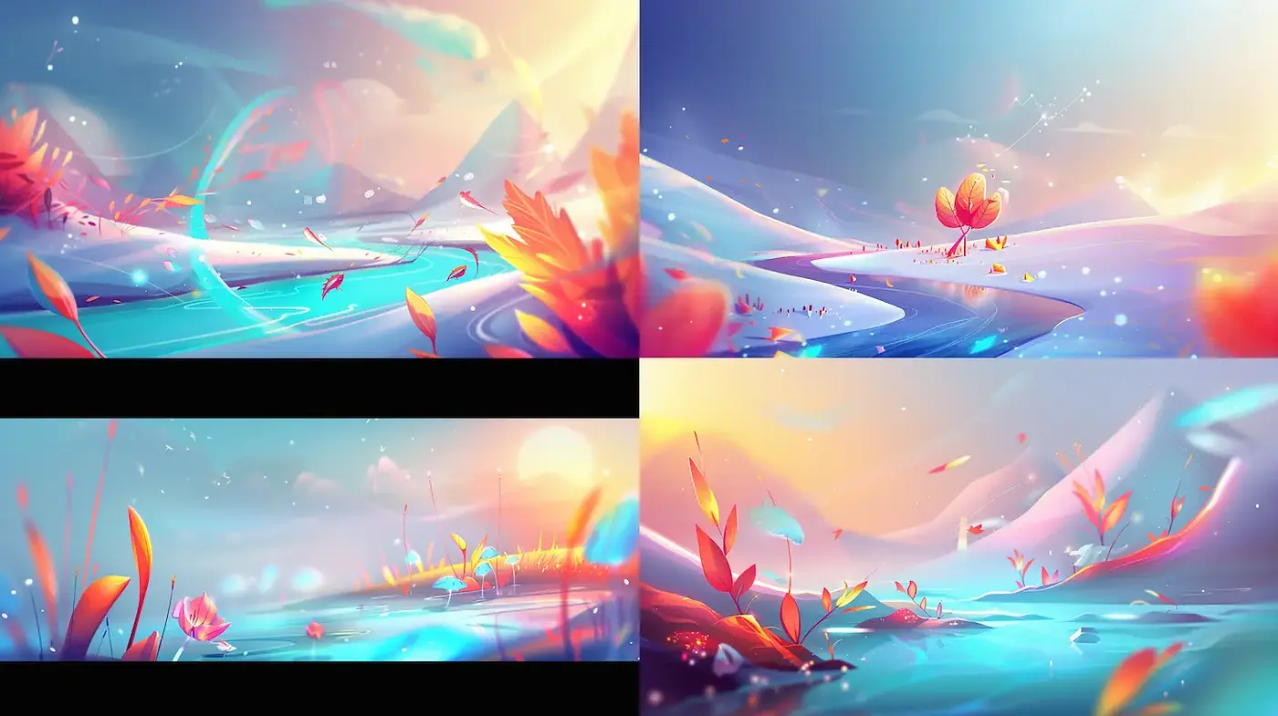 Vibrant and Dreamy Surreal Landscapes with Whimsical Elements - Midjourney sref style